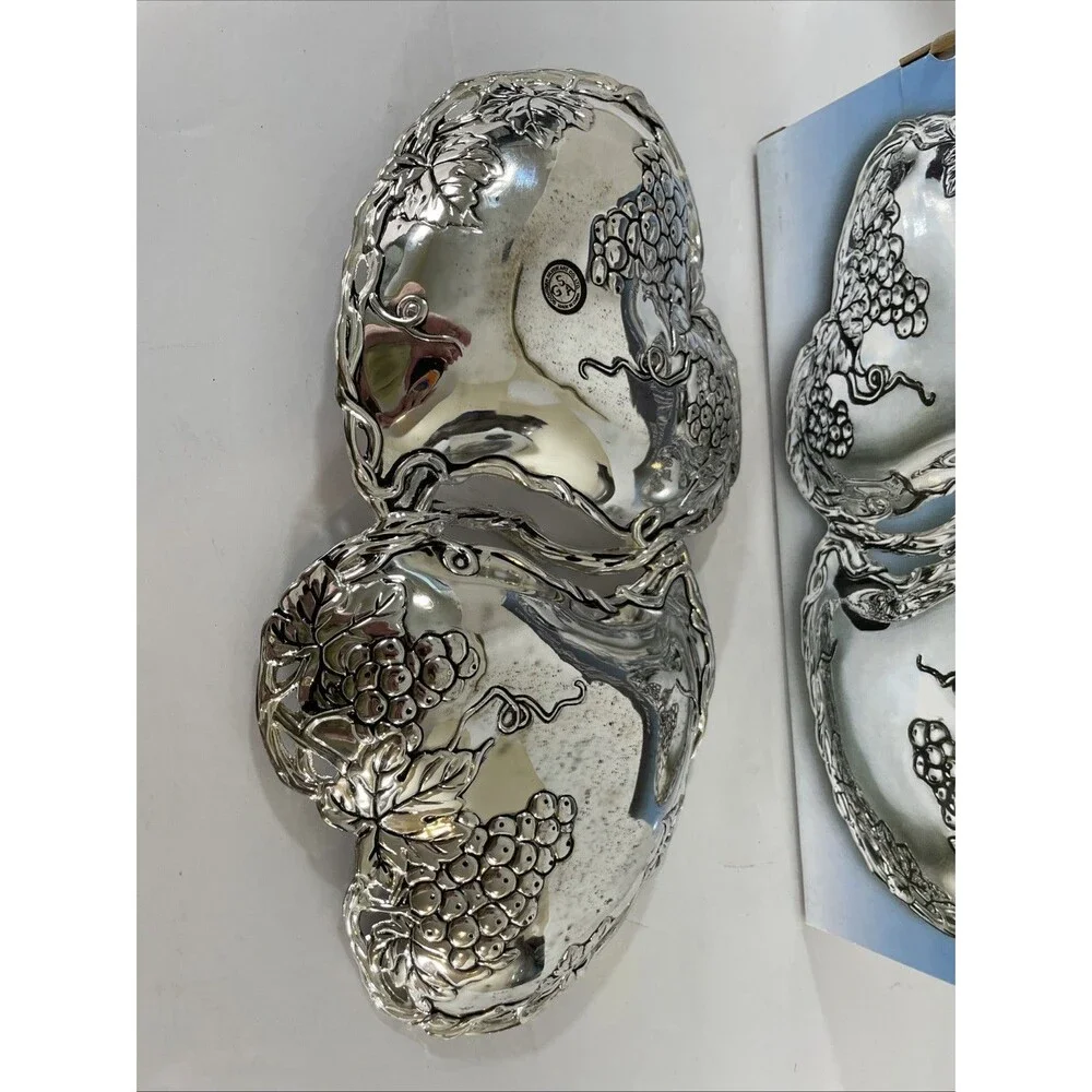 Silver Plated Grape Double Heart Dish Godinger Silver Art Serving Tray Snacks